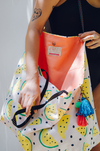 oversized canvas tote with watermelon print tassel keychain