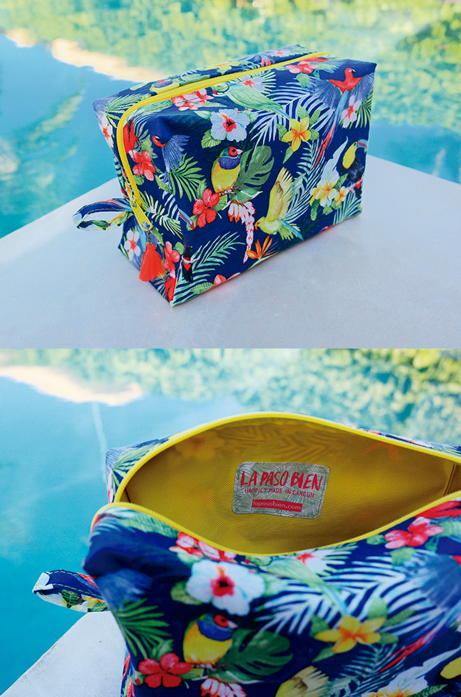 tropical cosmetic bag with toucan print