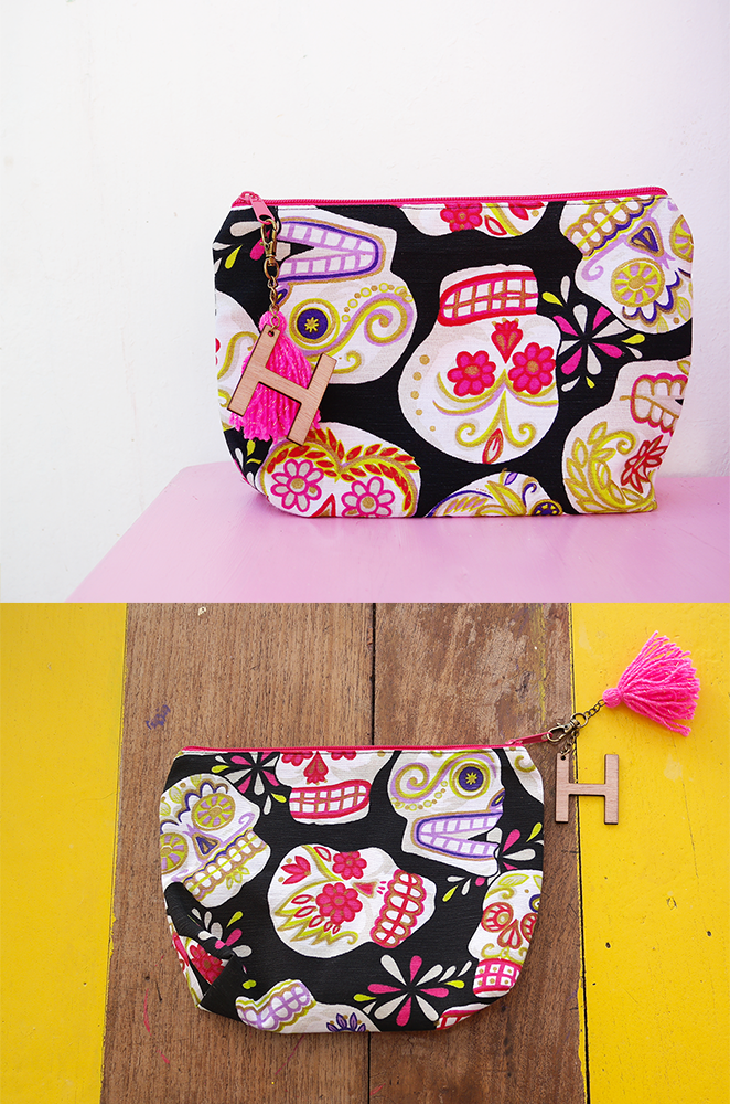 personalized makeup bag with mexican sugar skull print