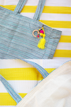 bridesmaid beach bag with pom pom and tassel keychain