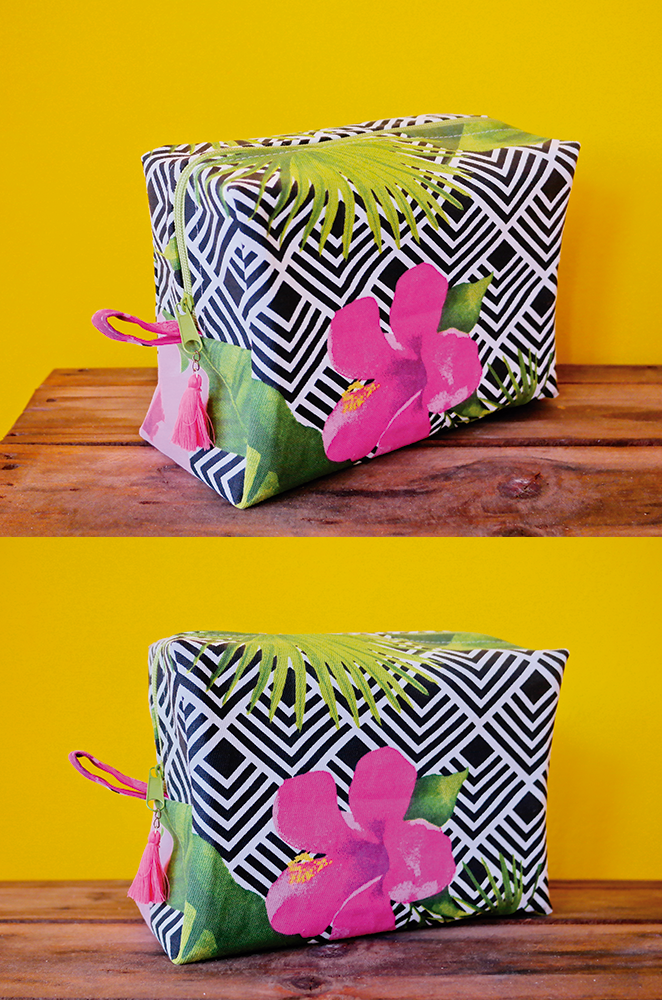 large toiletry bag with hibiscus print