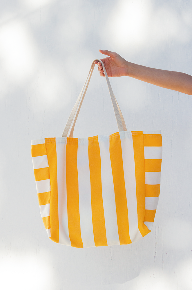 striped beach bag